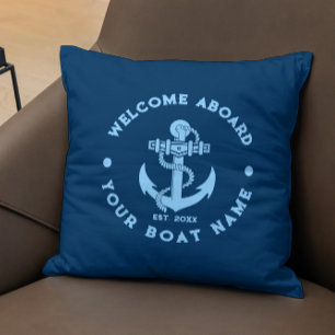 Navy and Light Blue Vintage Nautical Boat Anchor Cushion