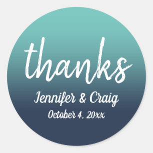 Navy and Light Teal Ombre Wedding Thank You Classic Round Sticker
