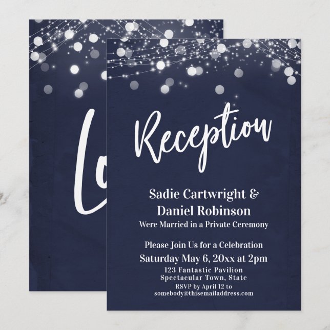 Navy and Lights Textured Wedding Reception-Only Invitation (Front/Back)