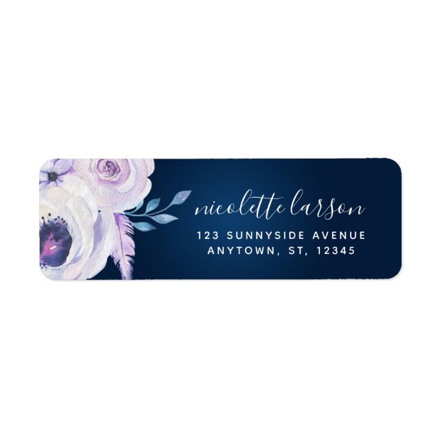 Navy and Lilac Rose Wedding Address Label (Front)