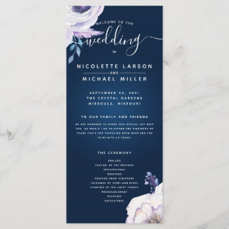 Navy and Lilac Rose Wedding Ceremony Program Menu
