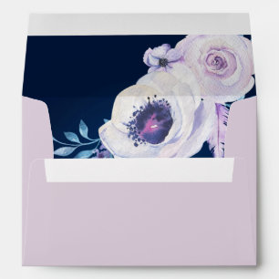 Navy and Lilac Rose Wedding Envelope