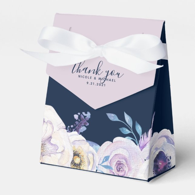 Navy and Lilac Rose Wedding Favour Box (Front Side)