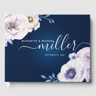 Navy and Lilac Rose Wedding Guest Book