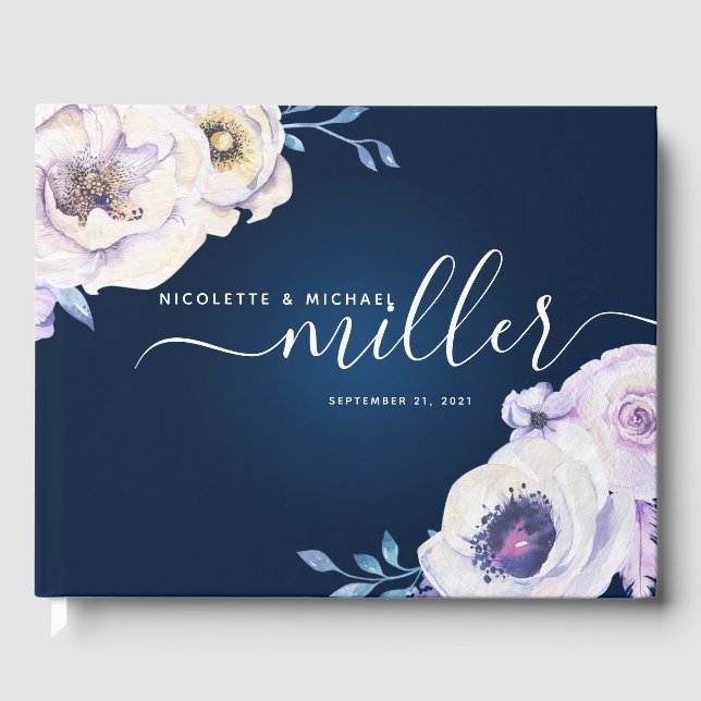 Navy and Lilac Rose Wedding Guest Book (Front)
