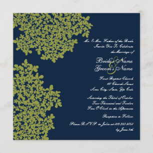 Navy and Lime Floral Square Wedding Invitation