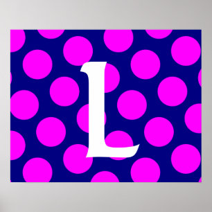Navy and Magenta Polka Dot Monogram Poster
