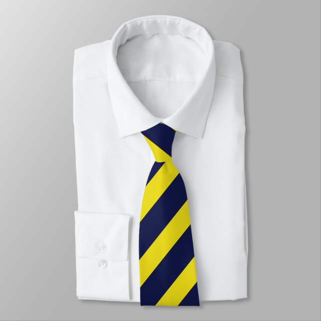 Navy and Maize Diagonally-Striped Tie (Tied)