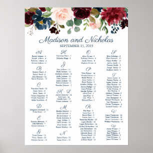 Navy and Marsala Floral Alphabetical Seating Chart