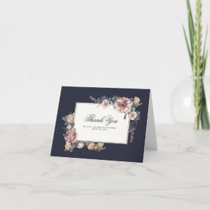 Navy and Mauve Floral Elegant Wedding Thank You