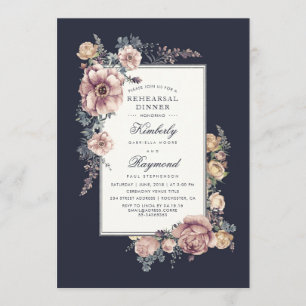 Navy and Mauve Vintage Floral Rehearsal Dinner Invitation