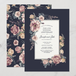 Navy and Mauve Vintage Floral Wedding Anniversary Invitation
