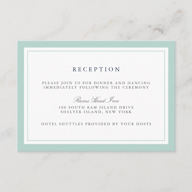 Navy and Mint Border Wedding Reception Card (Front)