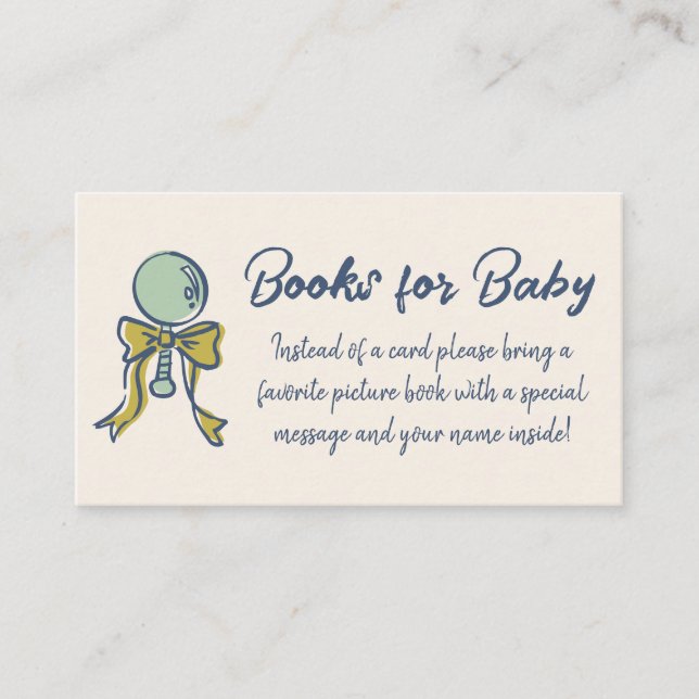 Navy and Mint Doodle Rattle and Bow Book Request Enclosure Card (Front)