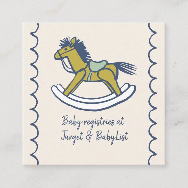 Navy and Mint Doodle Rocking Horse Baby Registry  Enclosure Card (Front)