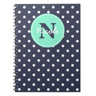 Navy and Mint Dots, Initial, and Name Notebook