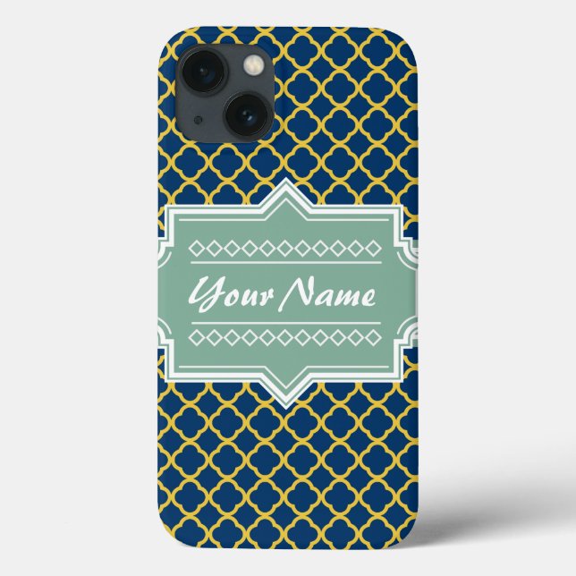 Navy and Mint Quatrefoil Personalised Case-Mate iPhone Case (Back)
