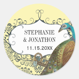 Navy and Mustard Peacock Love Bird Wedding Seal