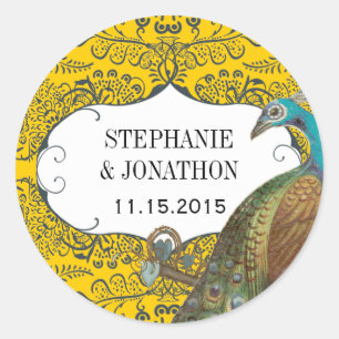 Navy and Mustard Peacock Love Bird Wedding Seal