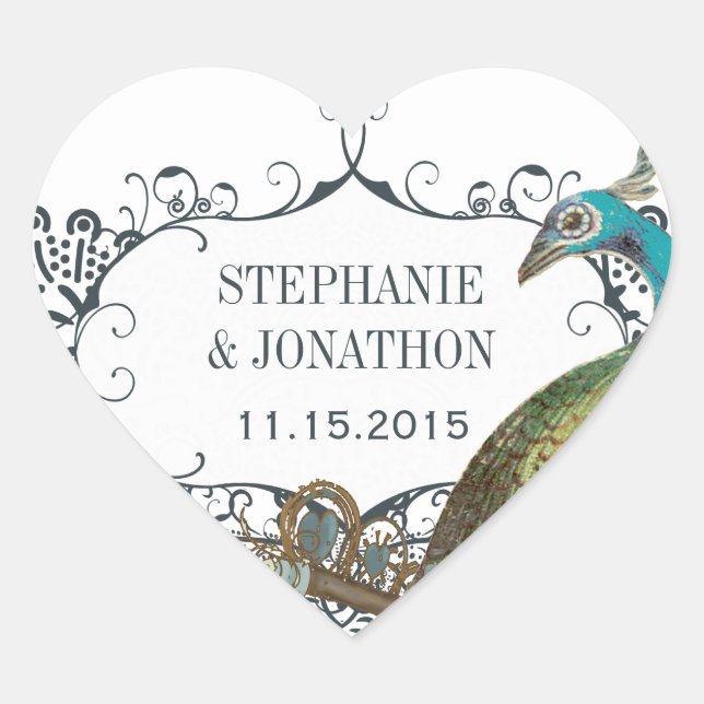 Navy and Mustard Peacock Love Bird Wedding Seal (Front)