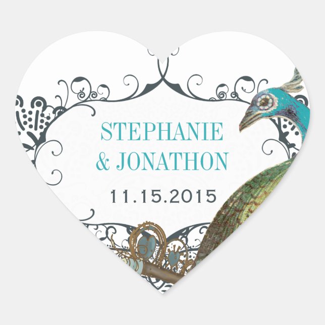 Navy and Mustard Peacock Love Bird Wedding Seal (Front)