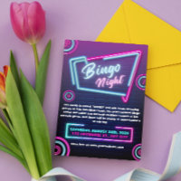 Navy And Neon Modern Bingo Night Invitations