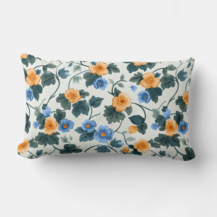 Navy and Orange Botanical Lumbar Cushion