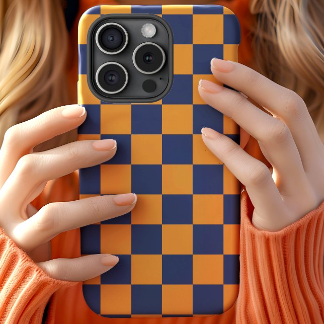 Navy And Orange Chequerboard Chequered Pattern Case-Mate iPhone Case (Creator Uploaded)
