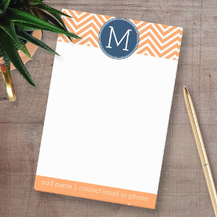 Navy and Orange Chevrons with Custom Monogram Post-it Notes