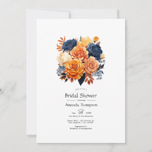 Navy and Orange Floral Bridal Shower Invitation