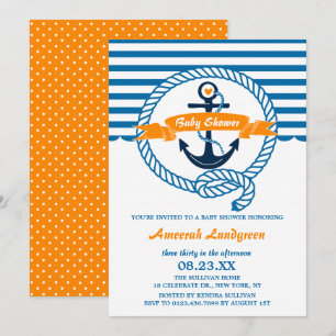 Navy and Orange Nautical Baby Shower Invitation