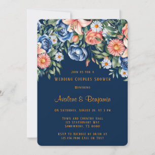 Navy and Orange Peony Wedding Couples Shower Invitation