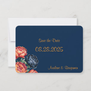 Navy and Orange Peony Wedding Save The Date