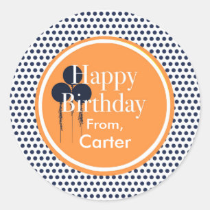 Navy and Orange Polka Dot Custom Gift Stickers