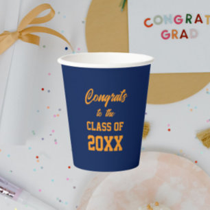 Navy and Orange School Colours Graduation Party Paper Cups