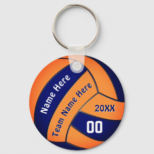 Navy and Orange Volleyball Gifts with 4 Text Boxes Key Ring
