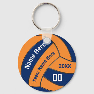 Navy and Orange Volleyball Gifts with 4 Text Boxes Key Ring