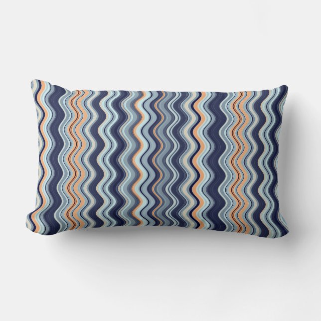 Navy and Orange Wavy Stripes Lumbar Cushion (Front)
