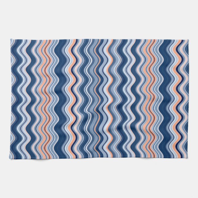 Navy and Orange Wavy Stripes Tea Towel (Horizontal)
