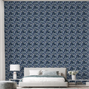 Navy and Pale Blue Leaves Wallpaper