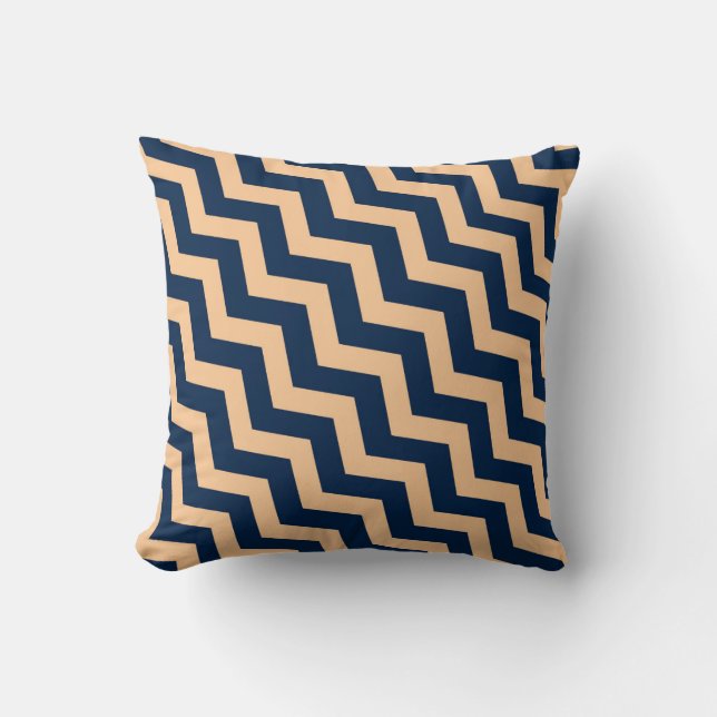 Navy and Peach Diagonal Chevron Pattern Pillow (Front)