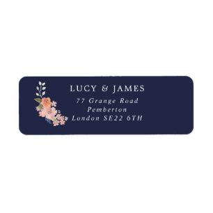Navy and Peach Floral Bouquet Return Address Label