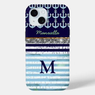 navy and personalised item for her iPhone 15 case
