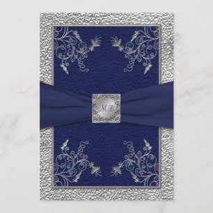 Navy and Pewter Monogrammed Wedding Invitation