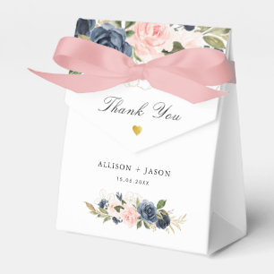 navy and pink blush floral wedding favour box