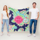 Navy and Pink Boho Paisley Monogrammed