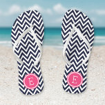 Navy and Pink Chevron Monogram Flip Flops<br><div class="desc">Custom printed flip flop sandals with a stylish modern chevron pattern and your custom monogram or other text in a circle frame. Click Customise It to change text fonts and colours or add your own images to create a unique one of a kind design!</div>