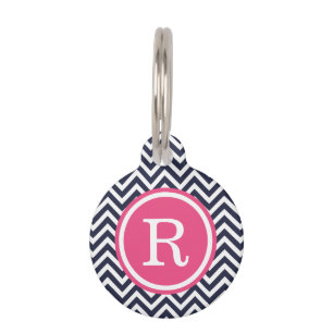 Navy and Pink Chevron Monogram Pet Tag