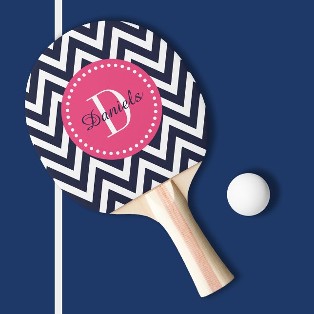 Navy and Pink Chevron Monogram Ping Pong Paddle (Creator Uploaded)
