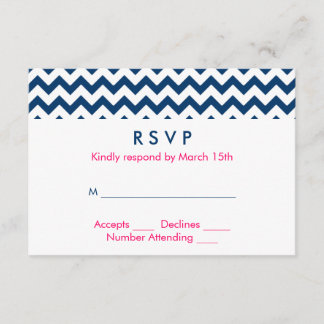 Navy and Pink Chevron Wedding RSVP Card